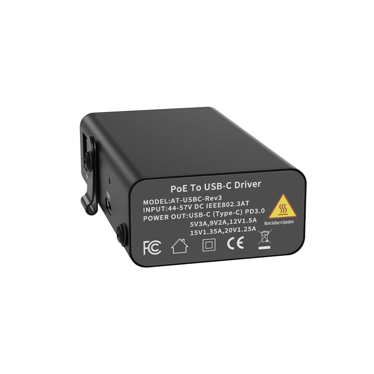 AT-USBC-Rev3 PoE Adapter 802.3at PoE+ to USB-C for Tablets – 25W Max Output PD3.0 Charger for Ipad, Samsung Tab,Microsoft Surface Convert POE to 5V,9V,12V,15V,20V