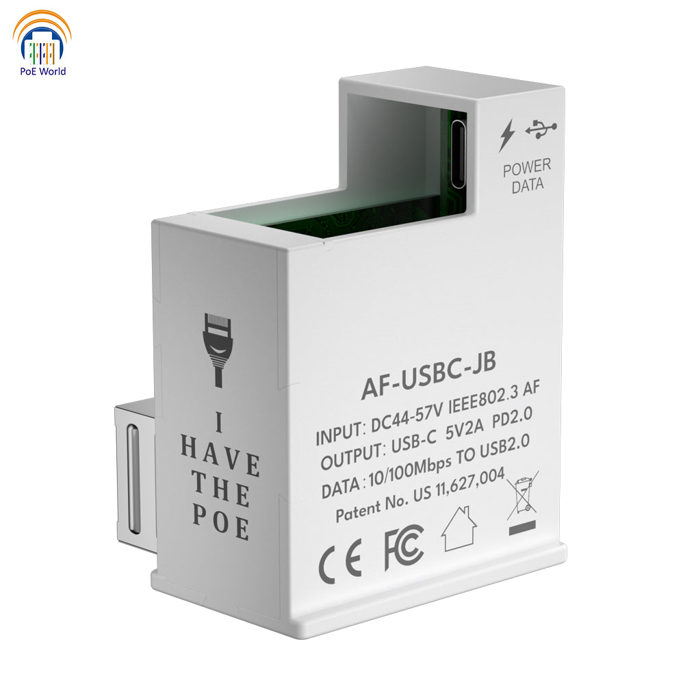 AF-USBC-JB PoE to USB-C Adapter Deliver 10W Power and 10/100m Ethernet Data to iPad Air, Surface Go on Type C cable, Lightning Cable for option