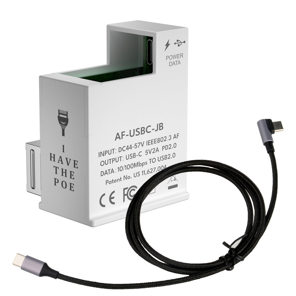 AF-USBC-JB PoE to USB-C Adapter Deliver 10W Power and 10/100m Ethernet Data to iPad Air, Surface Go on Type C cable, Lightning Cable for option