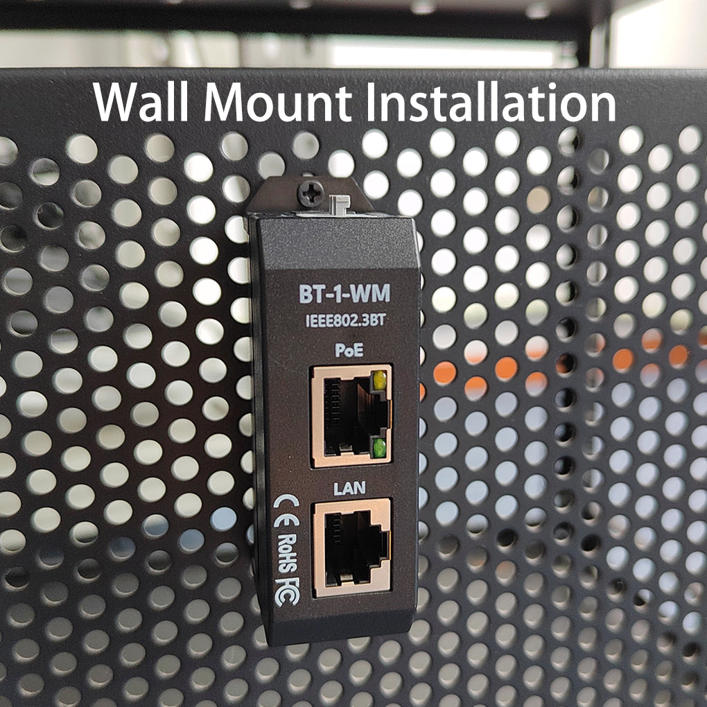 BT-1-WM Single Port 2.5 Gigabit PoE Injector Auto Negotiation POE++ 802.3at/bt Standard 90W Max Output Power High Powered Devices