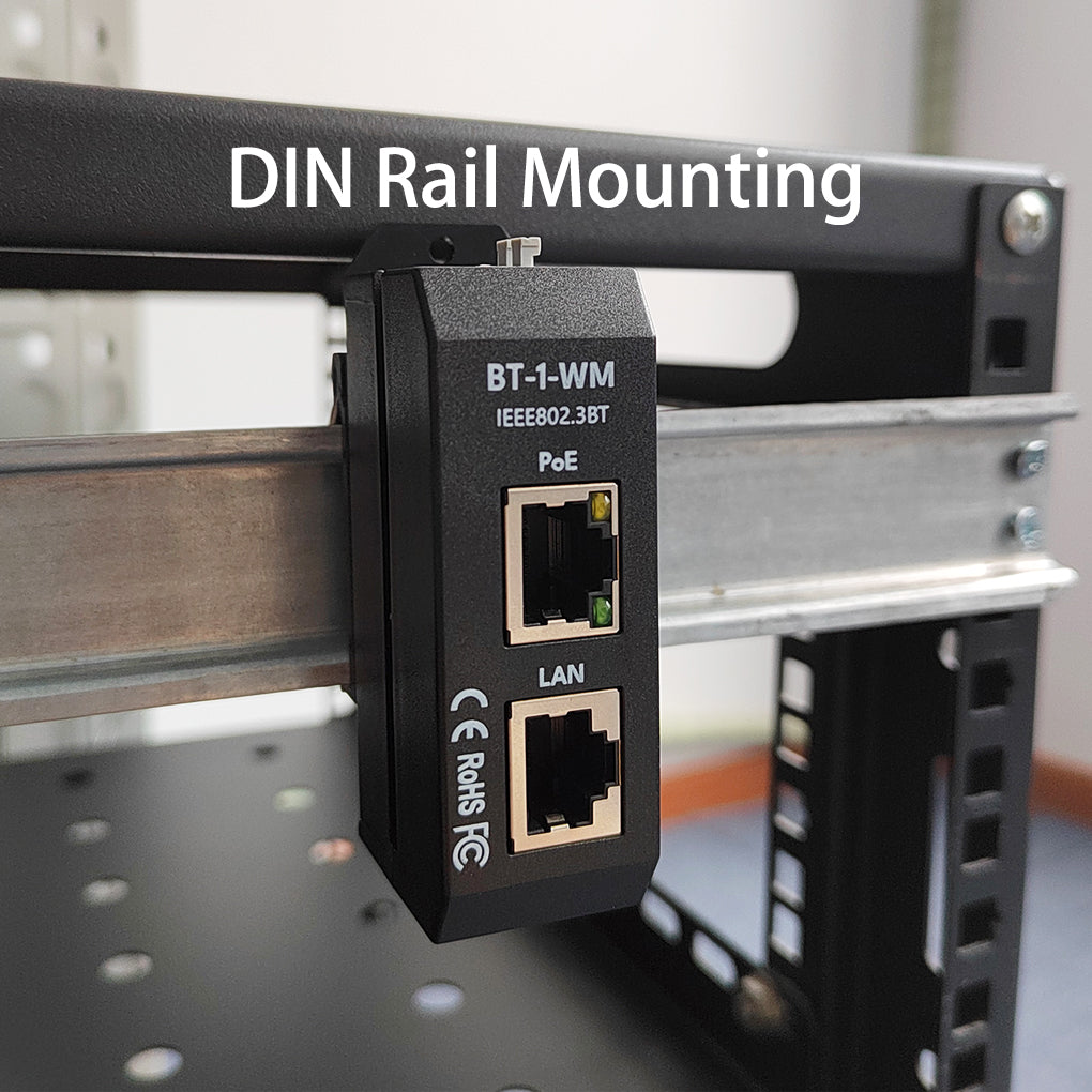 BT-1-WM Single Port 2.5 Gigabit PoE Injector Auto Negotiation POE++ 802.3at/bt Standard 90W Max Output Power High Powered Devices