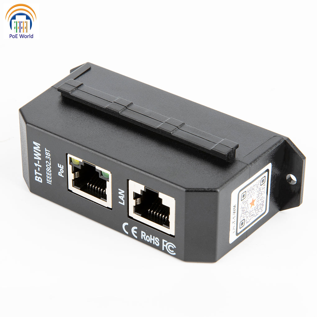 BT-1-WM Single Port 2.5 Gigabit PoE Injector Auto Negotiation POE++ 802.3at/bt Standard 90W Max Output Power High Powered Devices