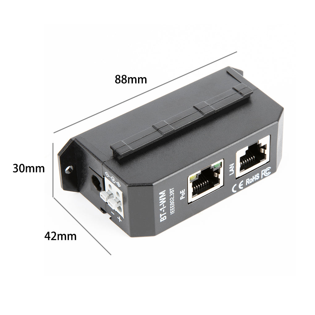BT-1-WM Single Port 2.5 Gigabit PoE Injector Auto Negotiation POE++ 802.3at/bt Standard 90W Max Output Power High Powered Devices