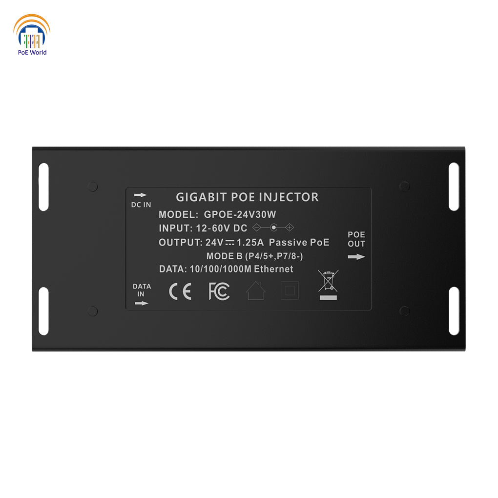 NEW! POE Inline Converter Injector Convert 12-60v to 24V Passive PoE with Gigabit Data For 12 Volt and Solar to POE Conversions, 30W Max Output Instantly Step Up Voltage to 24V PoE Mode B