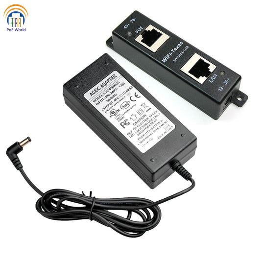 GPOE-1-AB-48v30w Gigabit PoE Injector or Splitter, Dual Mode A and B, Power on all 4 pairs, Included Power supply (48Volt 30Watt ), for up to 30 watts total
