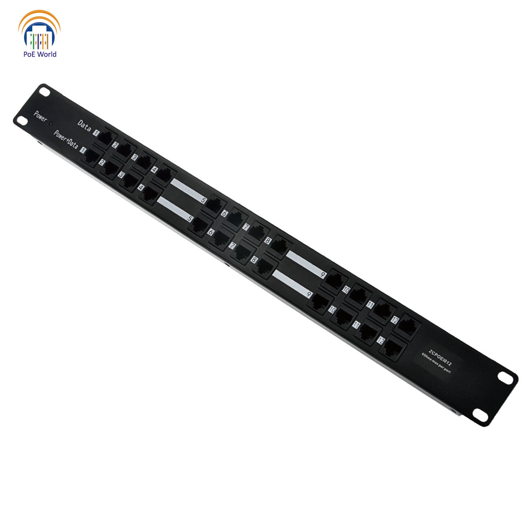 12 Port PoE Injector with Power Supply 100mbps Data Speed Mode B Operation 12-56Volt Power Input, 60 Watt 120 Watt Power Supply for Option