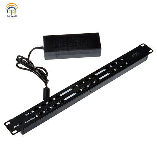 12 Port PoE Injector with Power Supply 100mbps Data Speed Mode B Operation 12-56Volt Power Input, 60 Watt 120 Watt Power Supply for Option