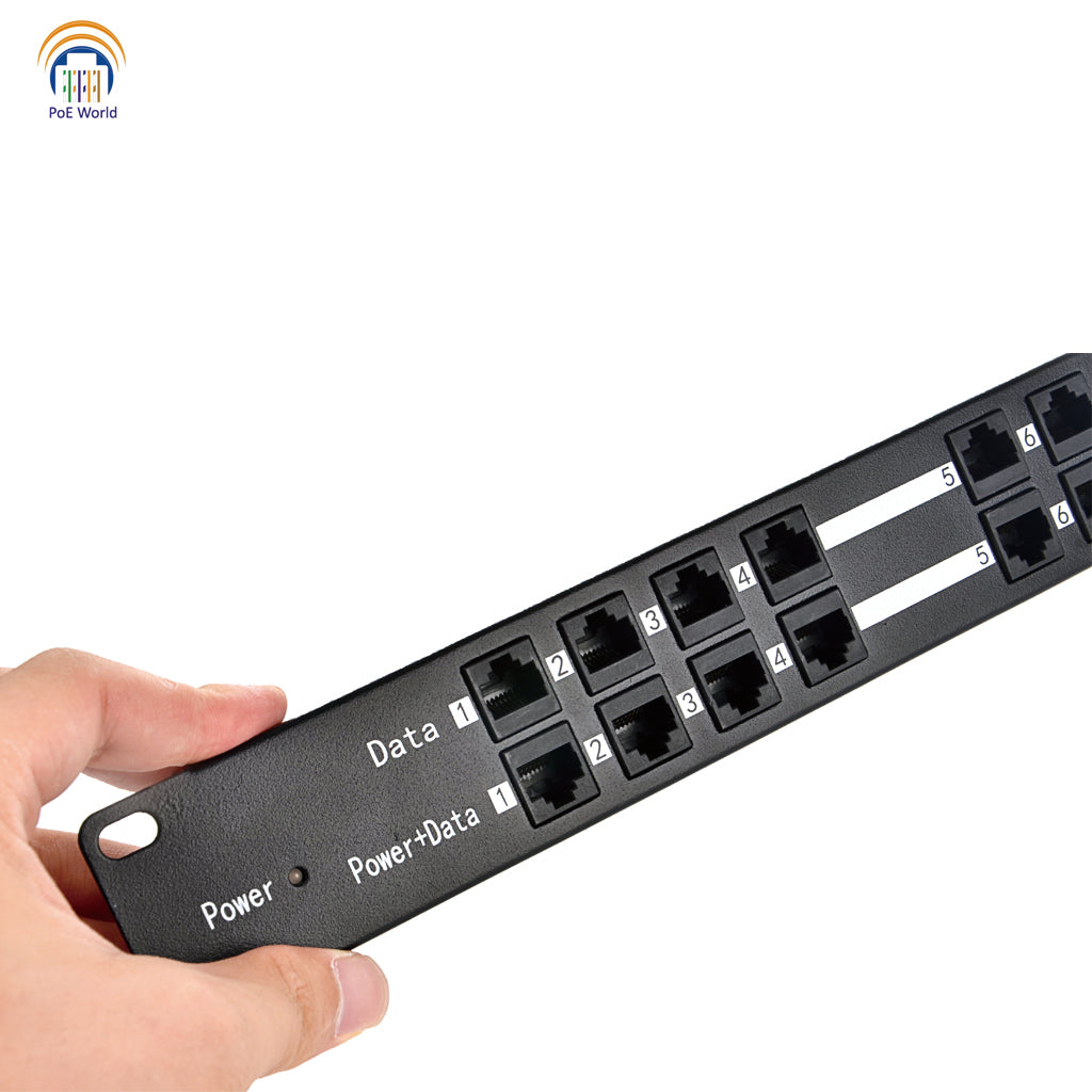 12 Port PoE Injector with Power Supply 100mbps Data Speed Mode B Operation 12-56Volt Power Input, 60 Watt 120 Watt Power Supply for Option