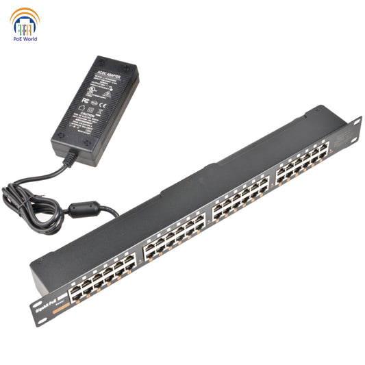 24 Port Gigabit Power Over Ethernet Injector Support Mode B 802.3af/at Operation, 24 Volt 48 Volt Input Up to 120 Watt, Rack Mount Patch Panel Kits for IP Cameras