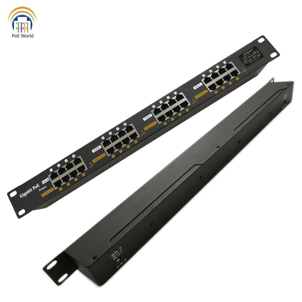 16 Port Gigabit PoE Injector with 56 Volt 120 Watt 240 Watt Power Supply for Option Passive POE 30Watt Max Output