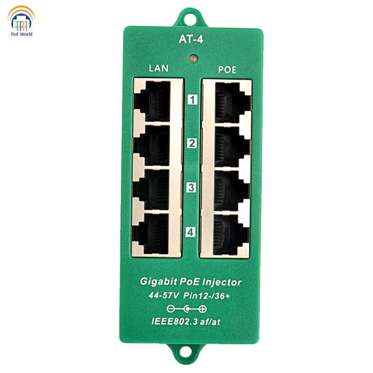 4 Port Active Gigabit PoE Plus Injector Mode A IEEE802.3at Standard with 60 Watt or 120 Watt Power Supply