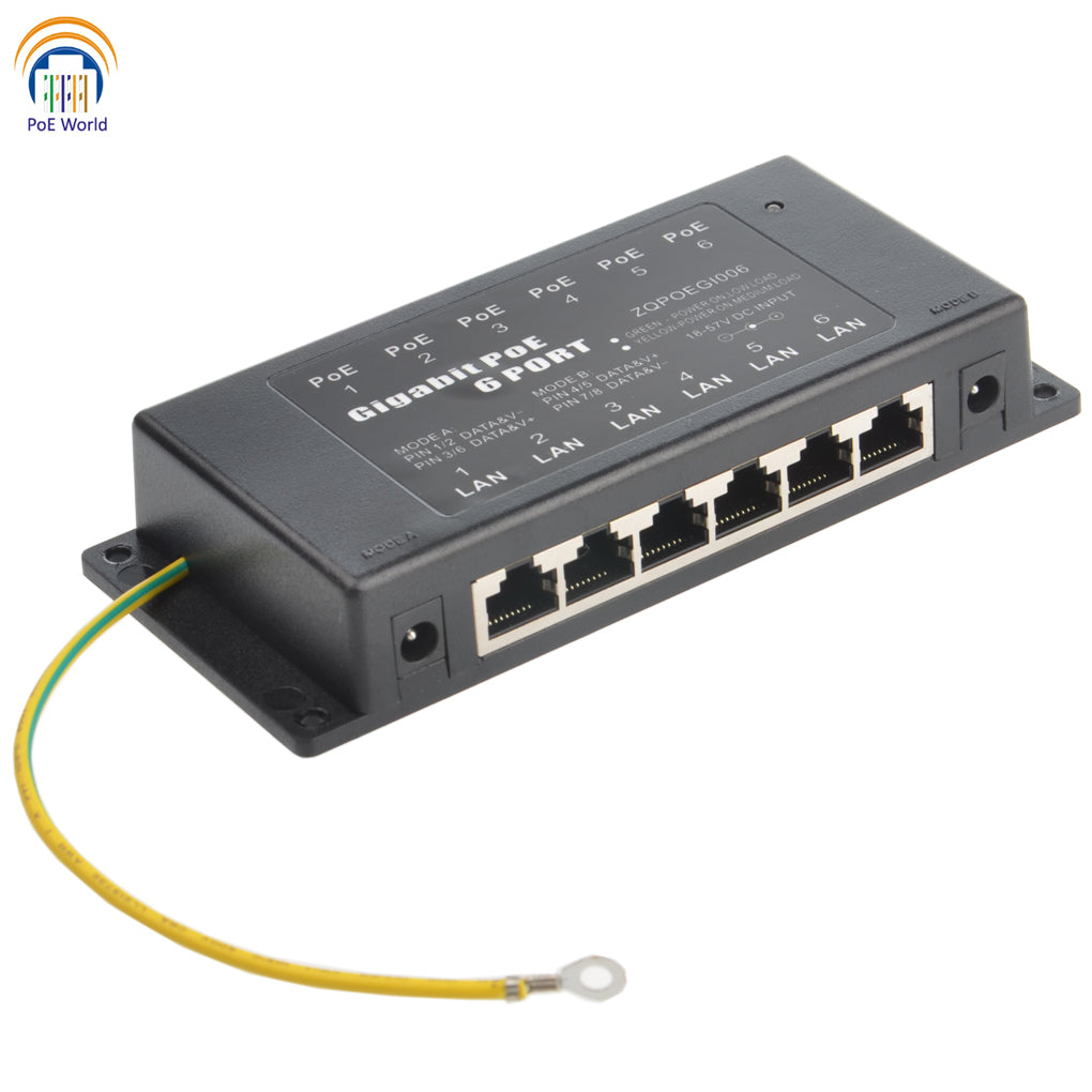 GPOE-6-AB-48v240w 6 Port Power over Ethernet Injector Gigabit POE with 48 Volt 240 Watt Power Supply