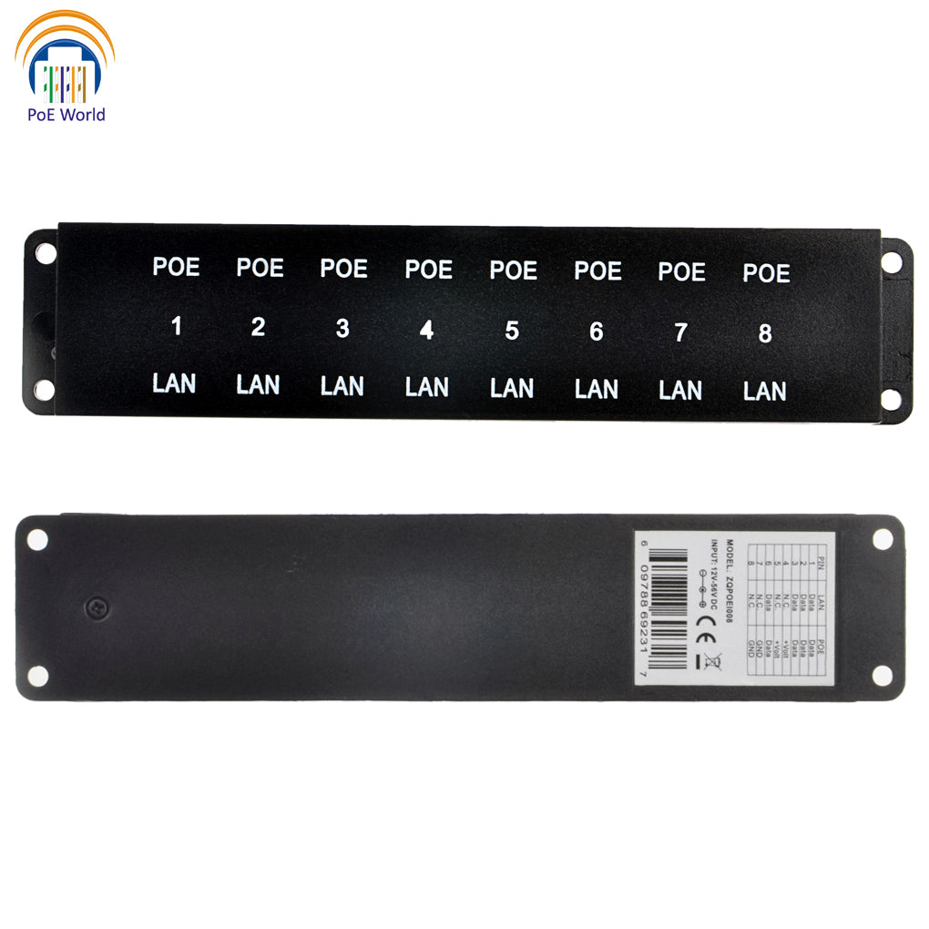 POE-8-ENC 8 Port 10/100mbps Data Speed, Mode B PoE Injector Support 12V-56V Power Input, Power Supply Not Inclueded