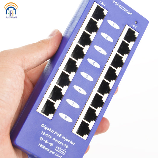 GPOE-8-24v60w 24V Gigabit PoE Patch Panel 8 Port Passive PoE Power over Ethernet Injector for Ubiquiti, Mikrotik with 60 Watt Power Adapter