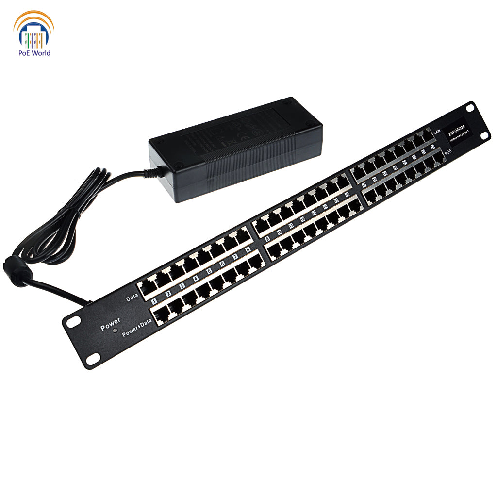 24 Port PoE Injector with 120 Watt Power Supply Kits Passive 24 Volt 48Volt Midspan Injector Mode B Operation