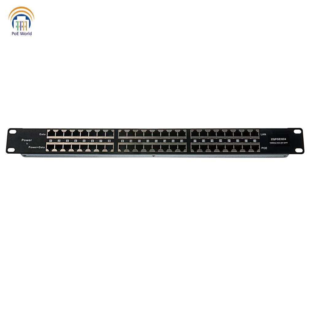 POE-24-1U 24 Port Passive PoE Injector 100mbps Data Speed Mode B Operation 12-56V Power Input - Power Supply Not Included