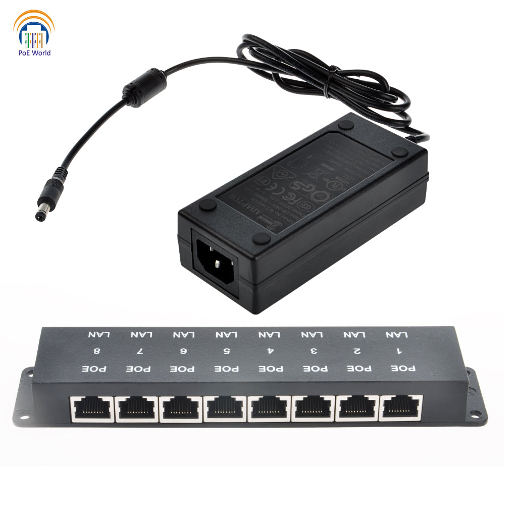 POE-8-24v60w 24 Volt PoE Injector Set Mode B 100mbps Operation for Up to 8 pcs 24 Volt Passive PoE Devices