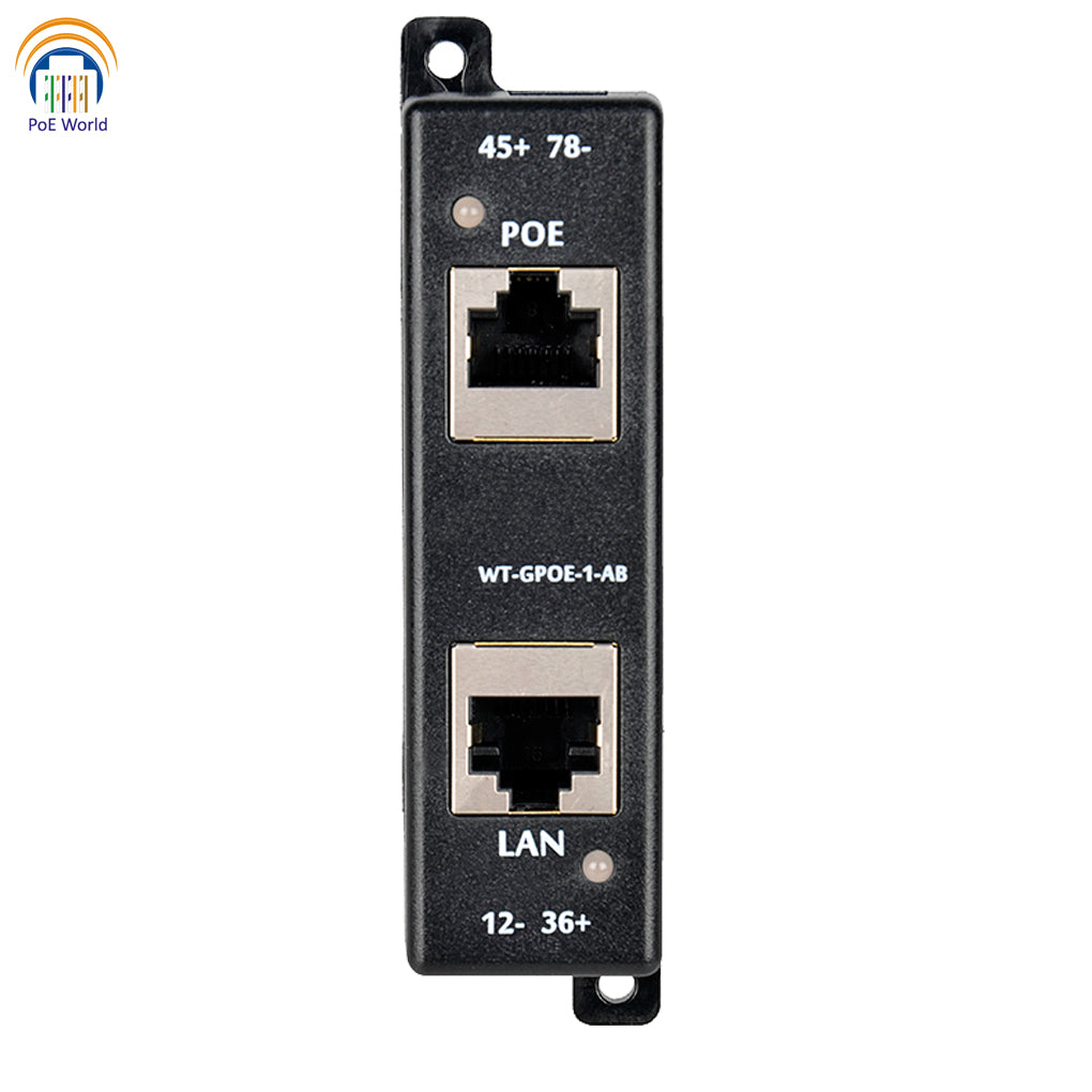 GPOE-1-AB-48v60w Gigabit 1 Port PoE Injector with 48 Volt Power Supply, Passive POE+802.3at For PTZ Camera or Other High Powered Devices, Up to 60 Watt Max Output
