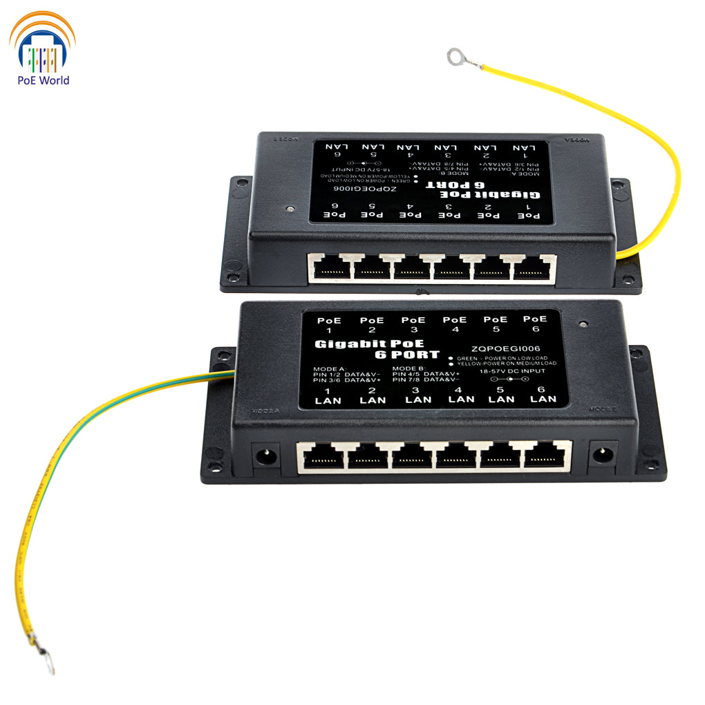 GPOE-6-AB-Y 6 Port Gigabit PoE Injector 802.3af Passive POE Standard Ethernet Connector with 2 DC Input for UBNT Camera-Power Supply Not Included
