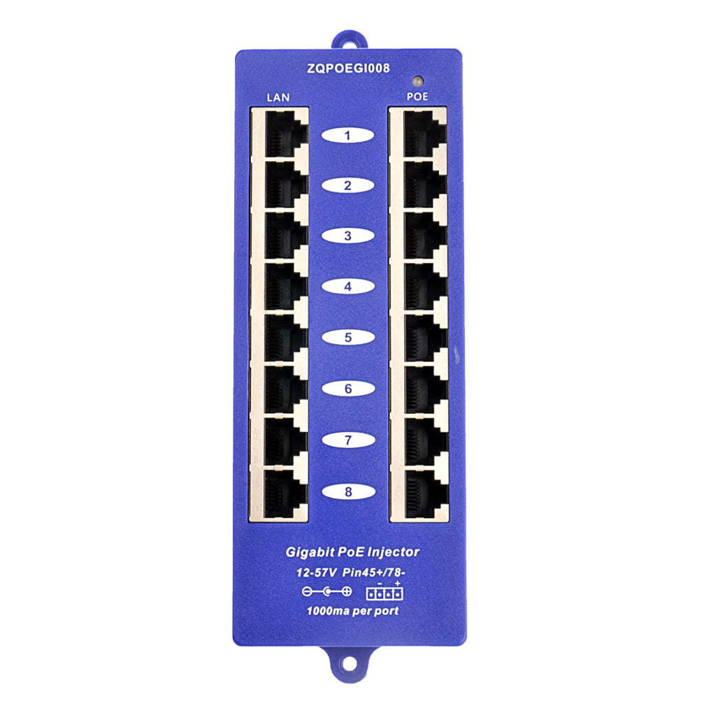 GPOE-8B Wall Mount 8 Port Gigabit PoE Injector Mode B Midspan Patch Panel with 24 Volt 60 Watt Power Supply for Option
