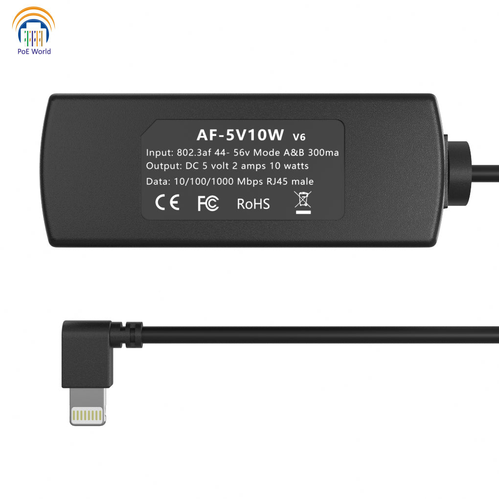802.3af poe to lightning connector 44-56V POE input 5V10W output for Ipad