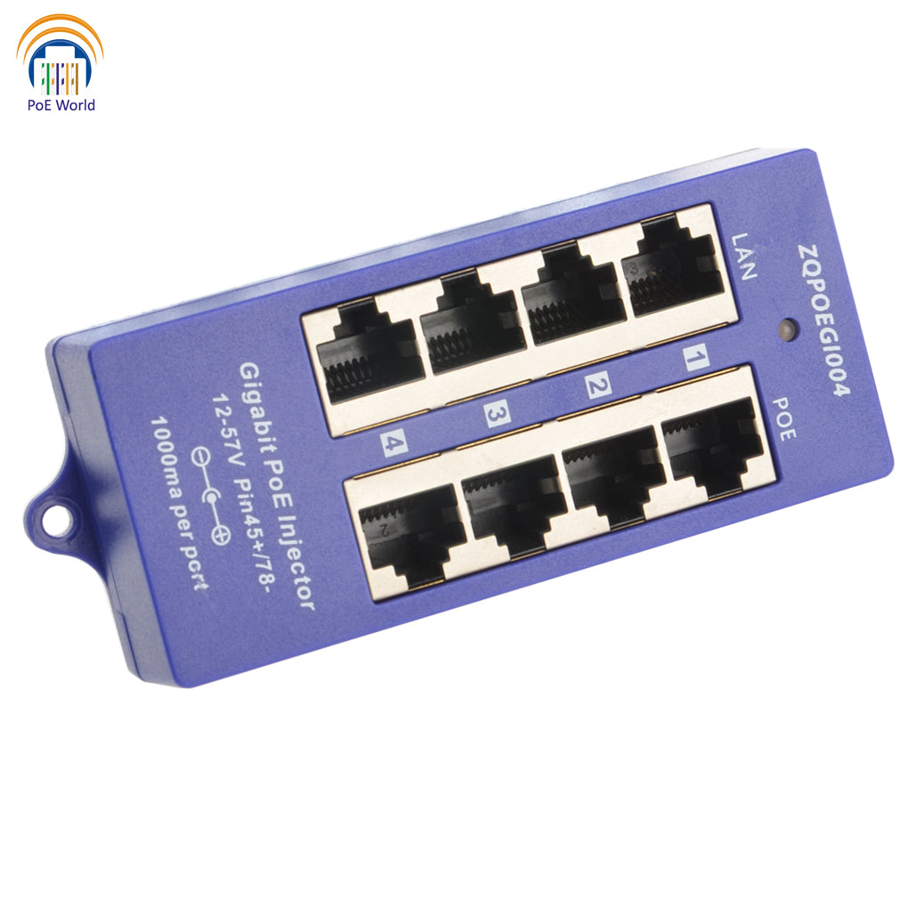 GPOE-4B 4 Port Gigabit PoE Injector Multi-port Midspan Injector, Support Mode B Passive 24 Volt 48 Volt PoE- Not Include Power Adapter