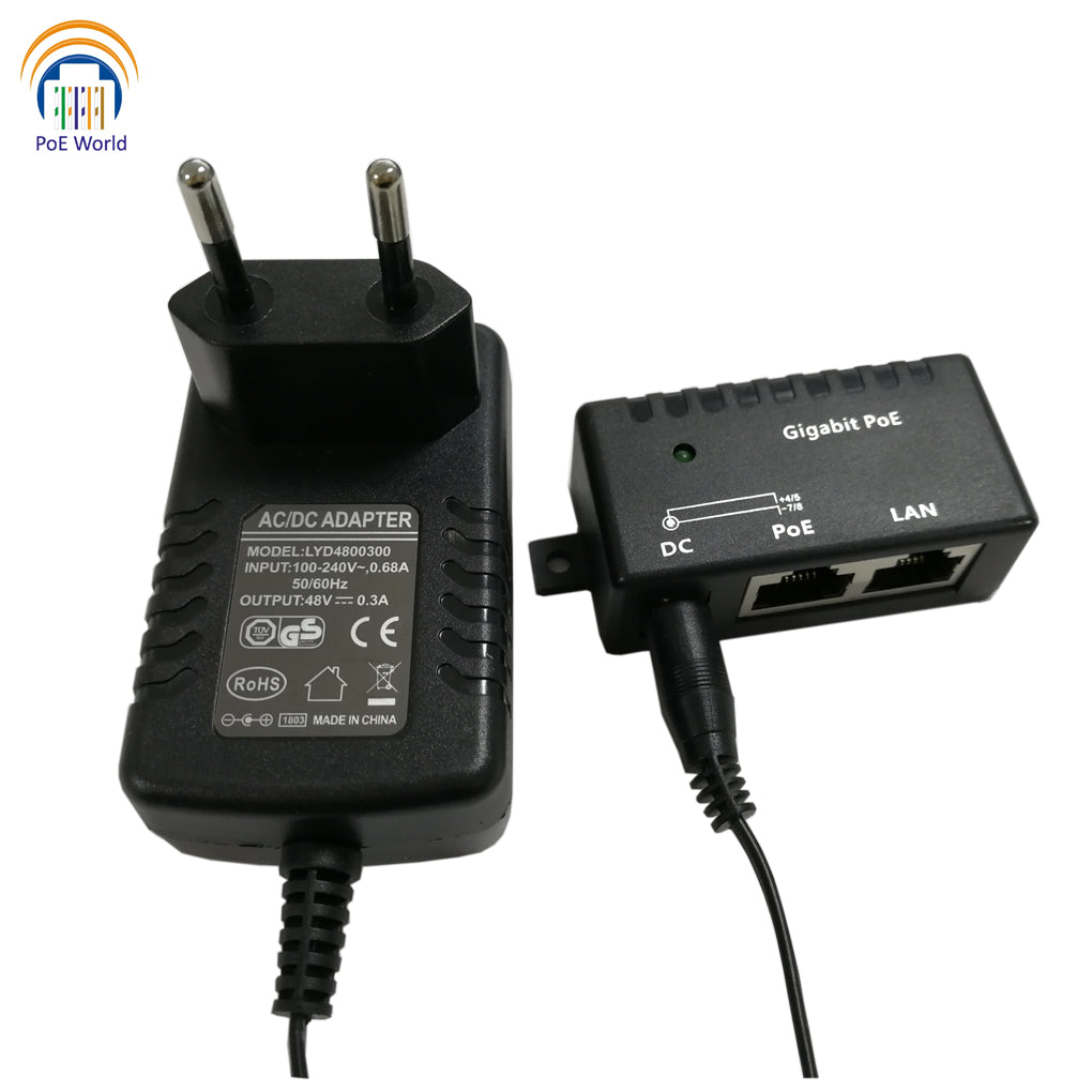 GPOE-1-WM-48V15W 1 Port Gigabit POE Injector with 48 Volt 15 Watt Power Supply Output, Mode B Passive POE