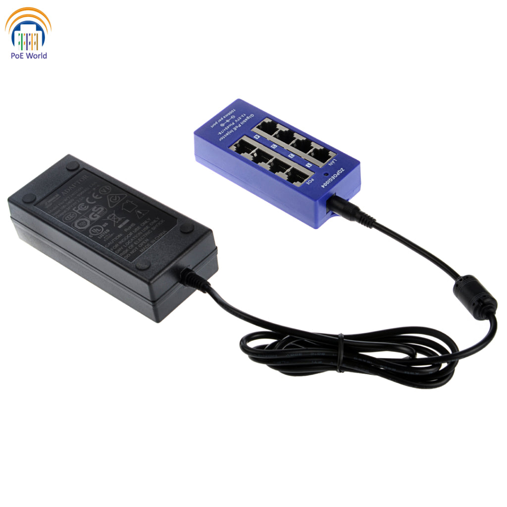 GPOE-4-24v60w 4 Port Gigabit Poe Injector with 24 Volts Power Supply PoE Kits for Passive 24 volt Ubiquiti and Mikrotik devices