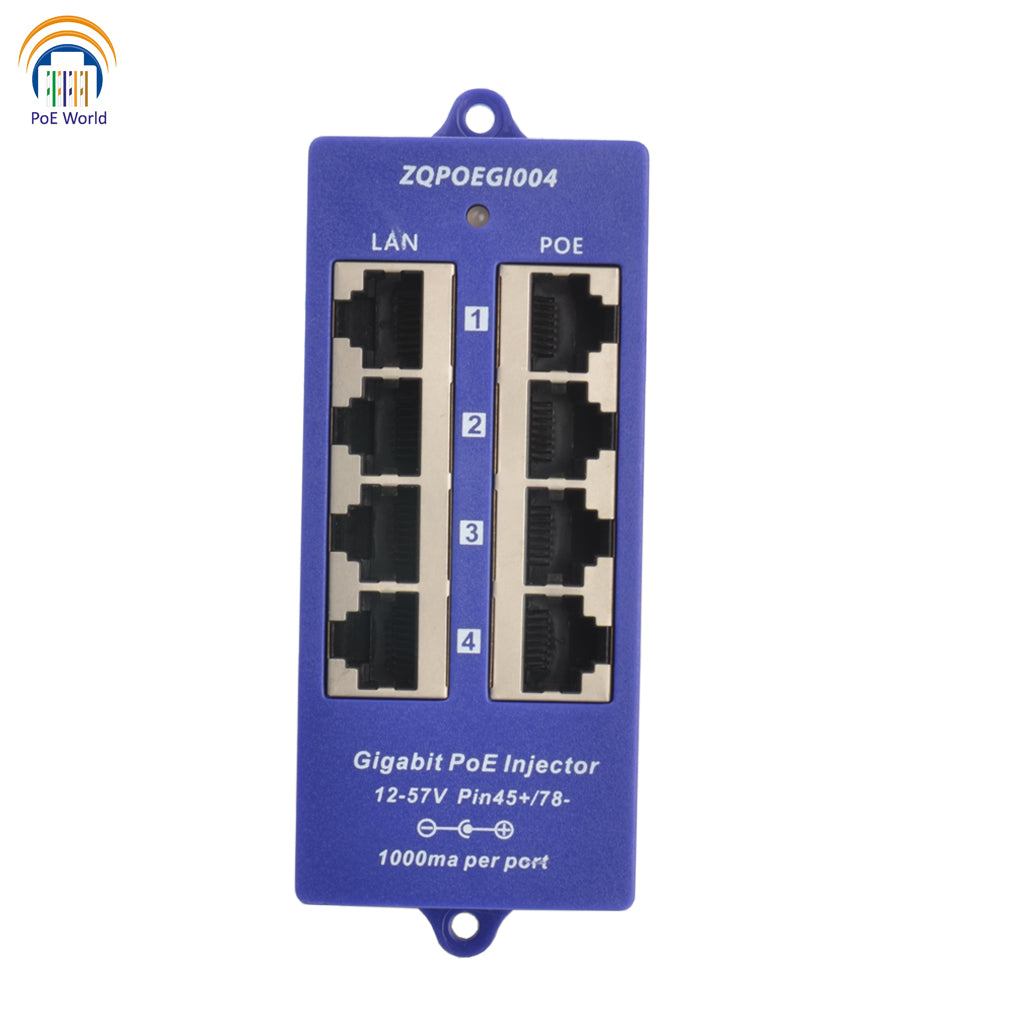 GPOE-4B 4 Port Gigabit PoE Injector Multi-port Midspan Injector, Support Mode B Passive 24 Volt 48 Volt PoE- Not Include Power Adapter
