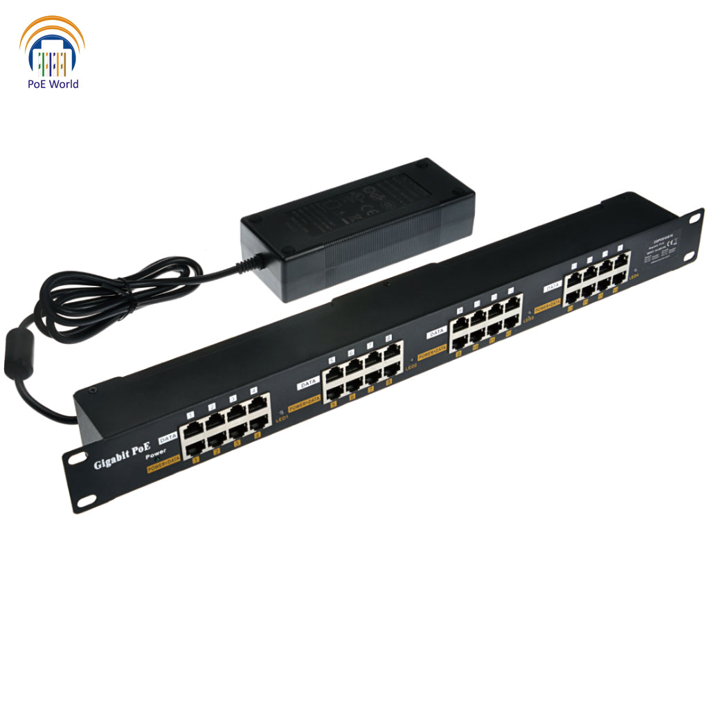 PoE Injector - 12 Port Gigabit Passive Midspan Injector with 48V 120 Watt  UL Power Supply - Power Over Ethernet for 802.3af or at (PoE+) Devices VoIP