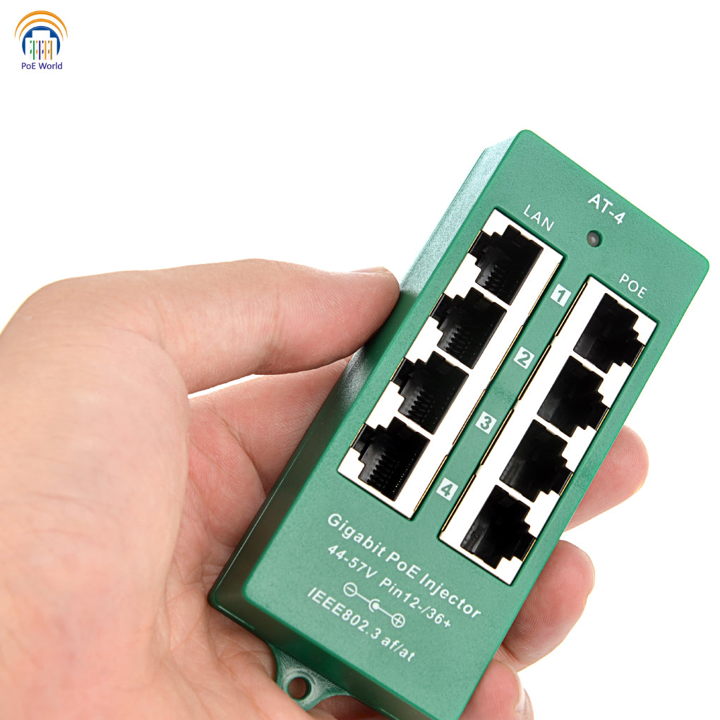 4 Port Active Gigabit PoE Plus Injector Mode A IEEE802.3at Standard with 60 Watt or 120 Watt Power Supply