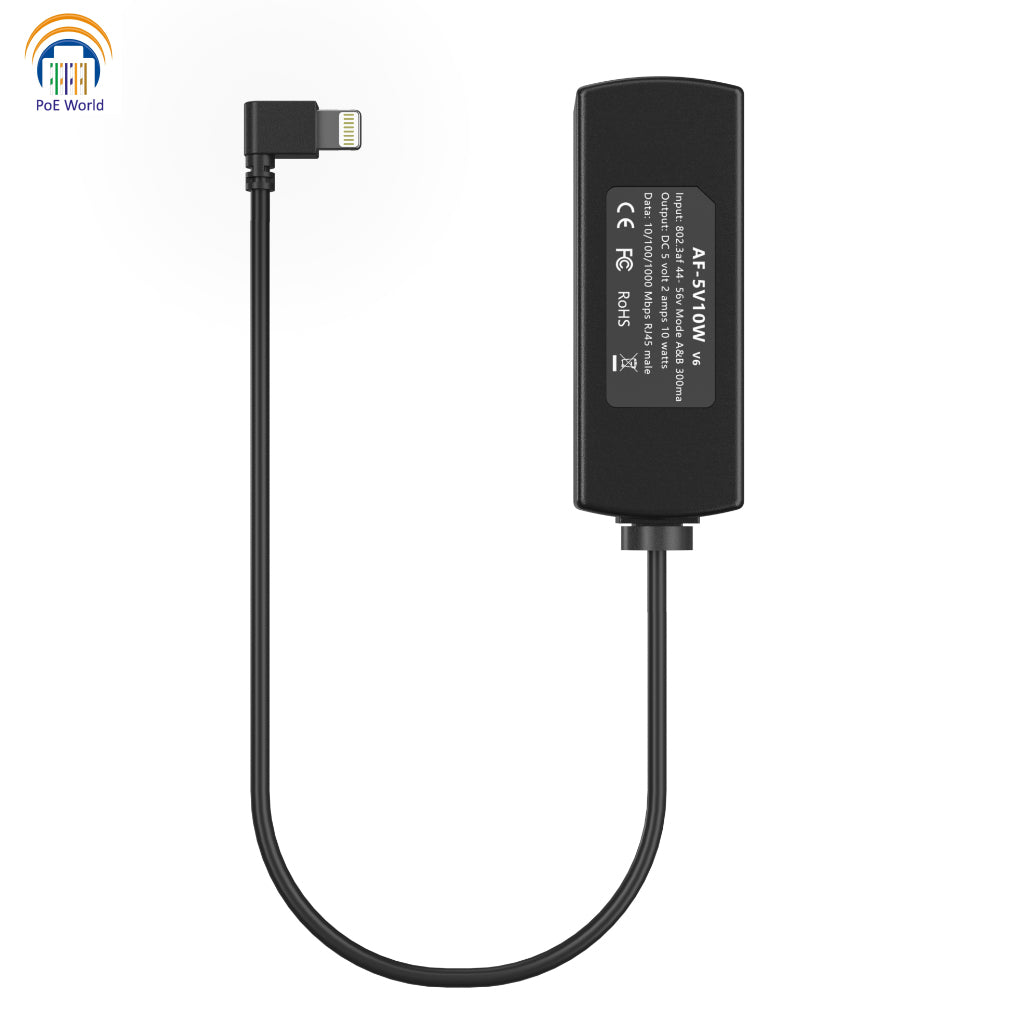 AF-5V10W-Lightning 5 Volt 10 Watt Lightning splitter / 802.3af PoE to 5 Volt Splitter for Lightning Devices (Power Only)