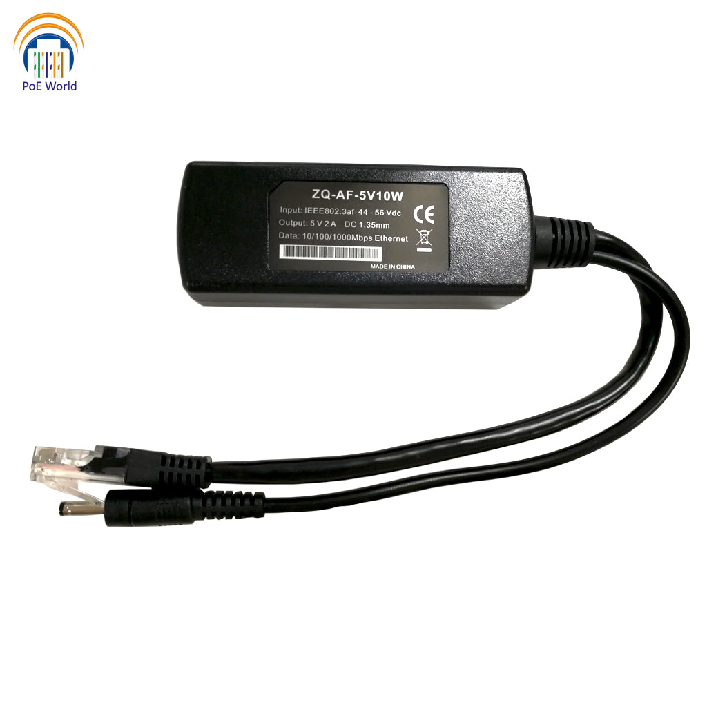 GAF-5v10W POE Splitter PoE separator, 1.35x3.5mm Male Connector, Gigabit 802.3af Power Over Ethernet Splitter for 5 Volt Wanscam Non-poe Device