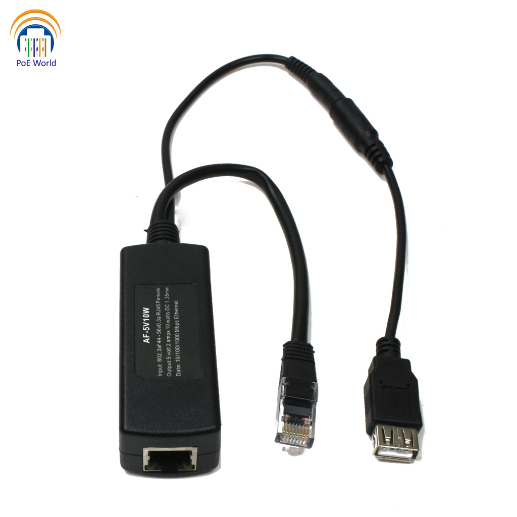 GAF-5v10w-USB 802.3af POE Splitter Gigabit Splitter Separator, 5V10W Output with Female USB Adapter for 5V USB devices