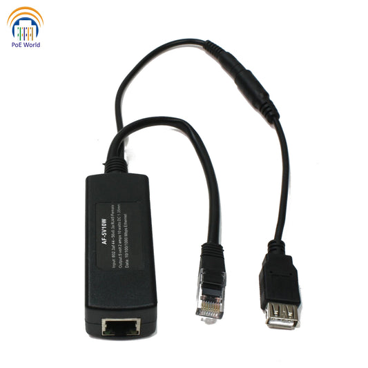 GAF-5v10w-USB 802.3af POE Splitter Gigabit Splitter Separator, 5V10W Output with Female USB Adapter for 5V USB devices