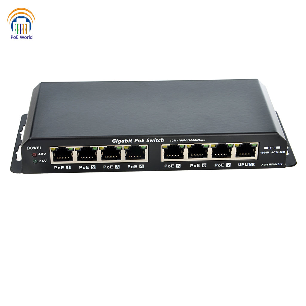 GPOES-8-7 Gigabit PoE Switch with 7 POE Port and 1 Uplink Support Mode A Mode B 24V 48V Output - Power Supply Not Included