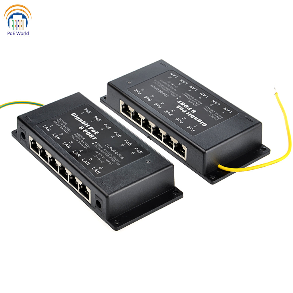 GPOE-6-AB-48v60w 6 Port Passive Gigabit Security PoE Injector 1000Mbps 802.3af With 48V 60W Power Supply for 48Volt IP Camera