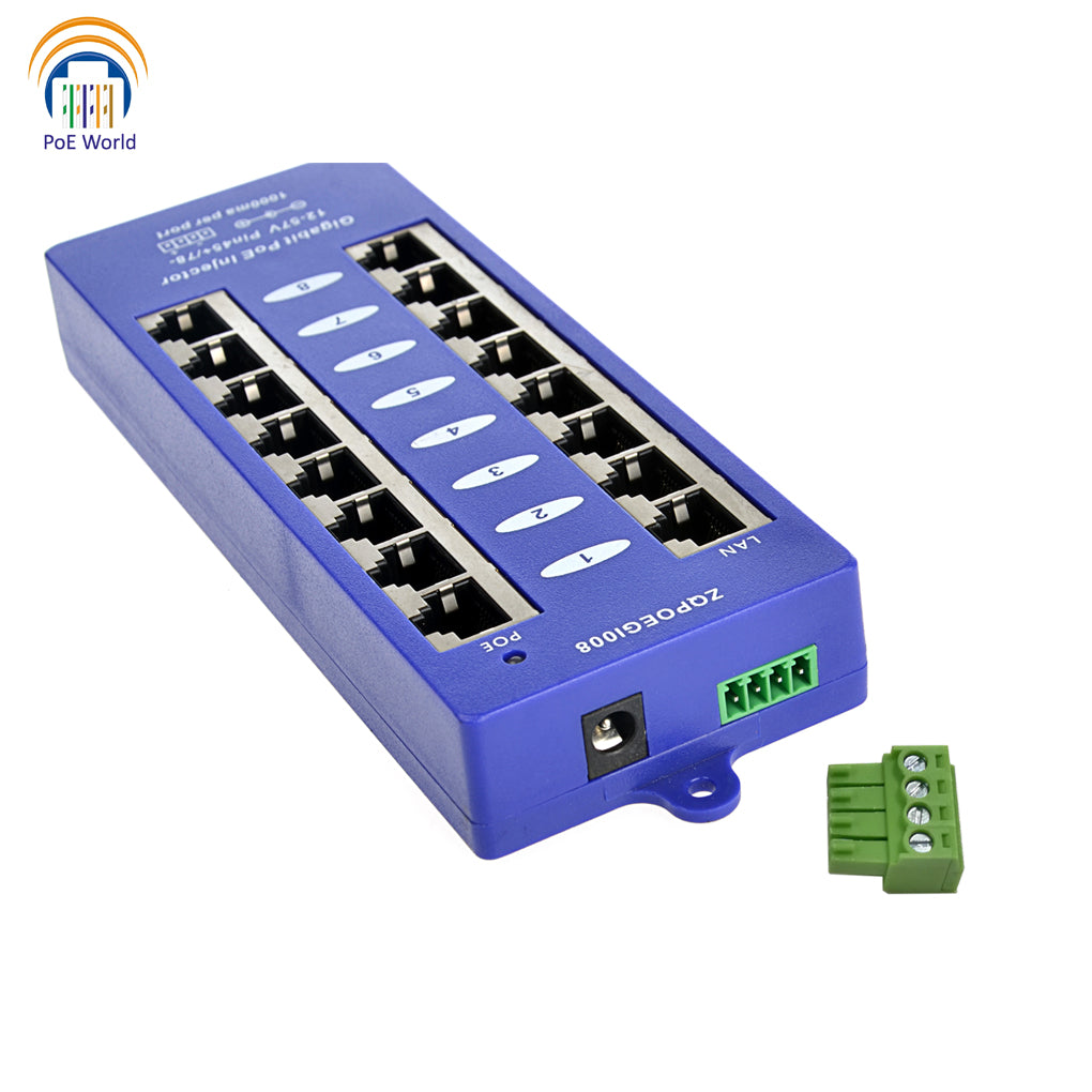 GPOE-8-48V60W 8 Port Gigabit Passive Power over Ethernet Injector for Ubiquiti Mikrotik Include 48 Volt 60 Watt Power Adapter