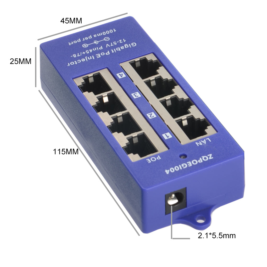 GPOE-4B 4 Port Gigabit PoE Injector Multi-port Midspan Injector, Support Mode B Passive 24 Volt 48 Volt PoE- Not Include Power Adapter