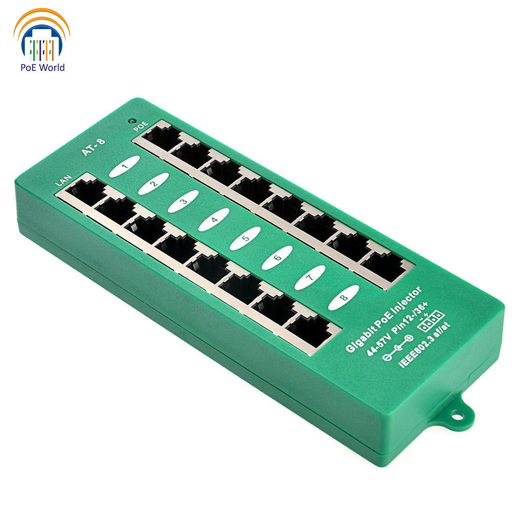 GAT-8 IEEE 802.3at Active Gigabit PoE+ Injector Power Over Ethernet Injector Plus with 60 Watt 120 Watt Power Supply for Option
