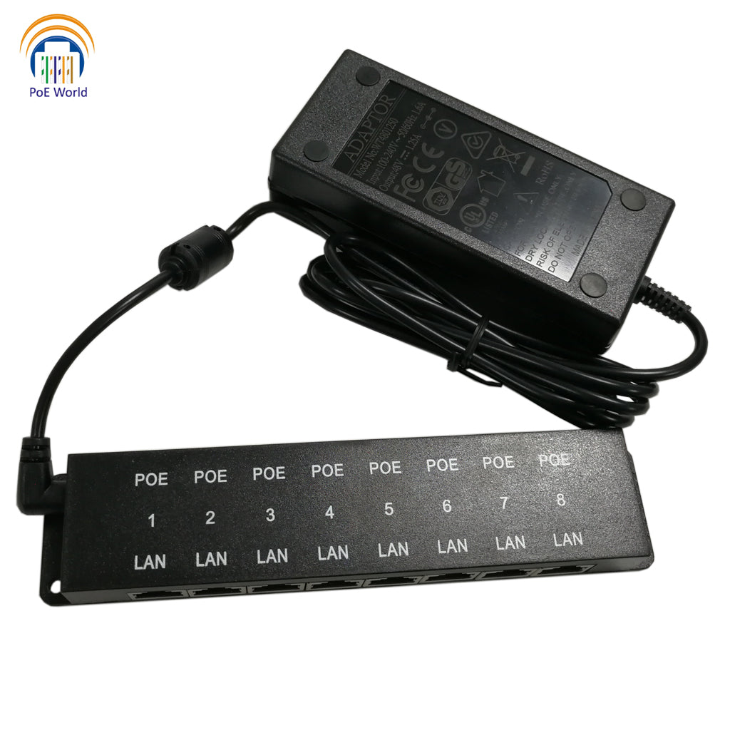 POE-8-24v120w 8 Port Passive 24Volt PoE Injector with 120 Watt Power Supply Kit for 8 pcs Security Cameras