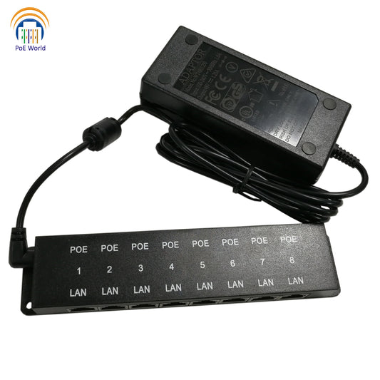 POE-8-24v120w 8 Port Passive 24Volt PoE Injector with 120 Watt Power Supply Kit for 8 pcs Security Cameras