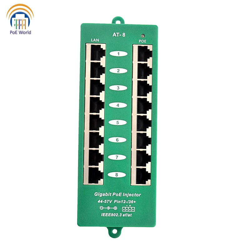 GAT-8-56v120w 802.3at Gigabit PoE+ Injector with 56 Volt 120 Watt Power Adapter Kits Active Mode A PoE Operation Up to 30 Watt Output