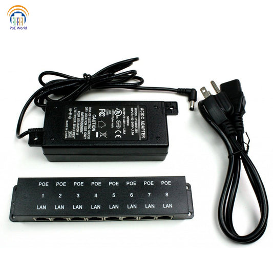 POE-8-48v60w 8 Port 10/100, Passive Mode B PoE Injector, Rack Mount POE Midspan Injector with 48 Volt 60 Watt Power Supply