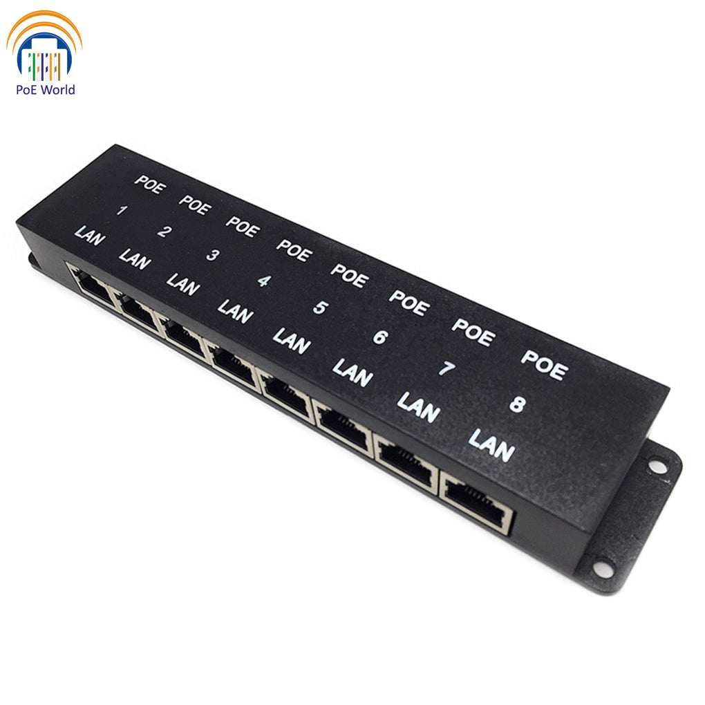 POE-8-48v120w 8 Port PoE Injector, 10/100mbps Data Speed, Mode B Operation, with 48 Volt 2.5 Amps 120 Watt Power Supply