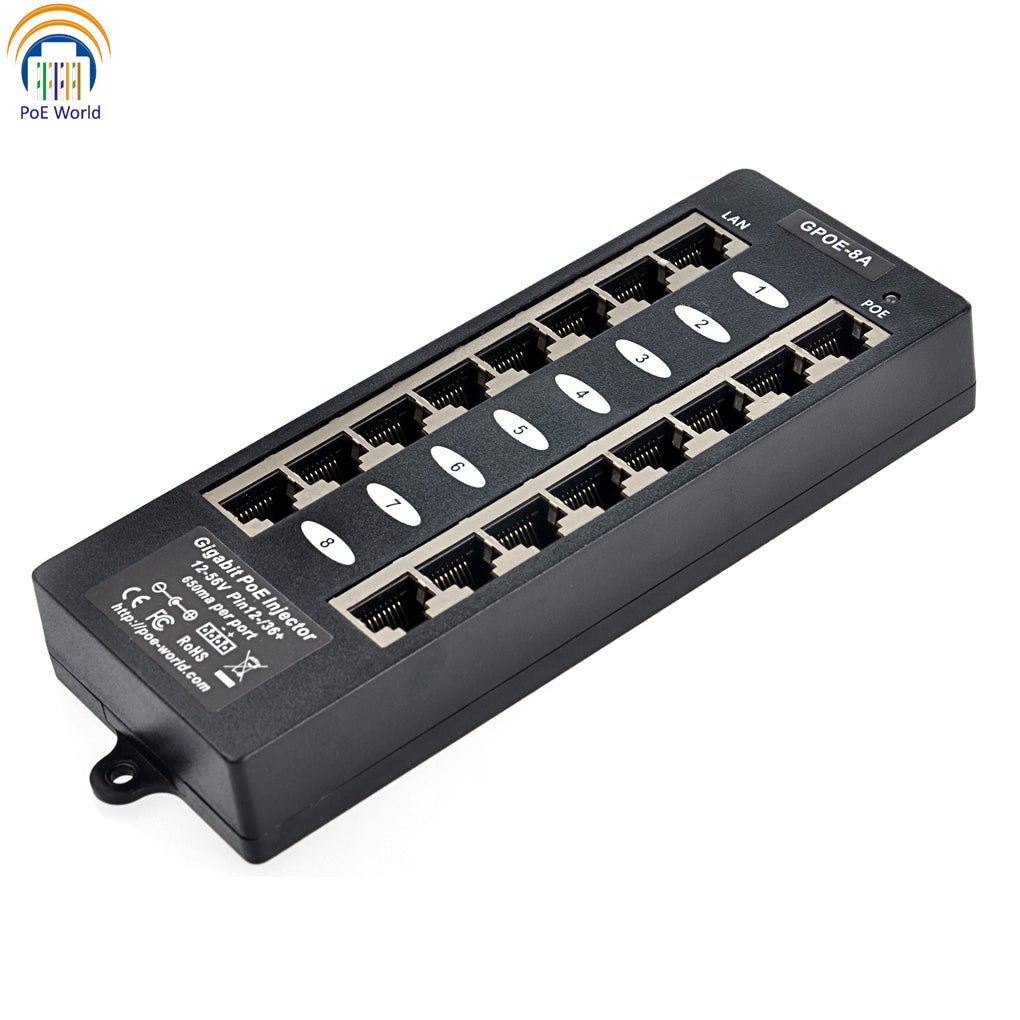 GPOE-8 10/100/1000mbps Mode A Gigabit PoE Injector IEEE802.3af Power Over Ethernet Injector-Power Supply Not Inclueded