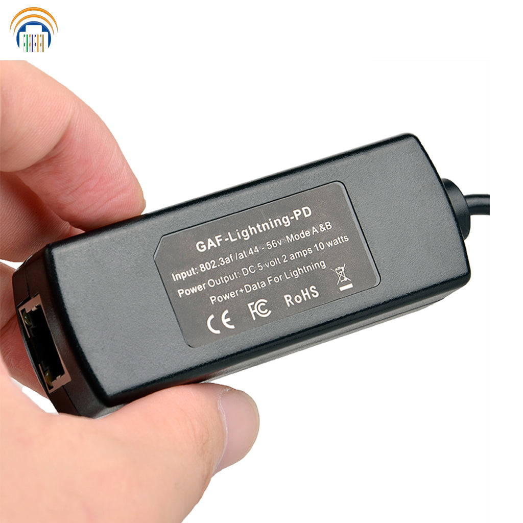 GAF-Lightning-PD 802.3af PoE to 5V10W Delivery Power and Ethernet for Conference Rooms Mounted Tablets IPAD devices