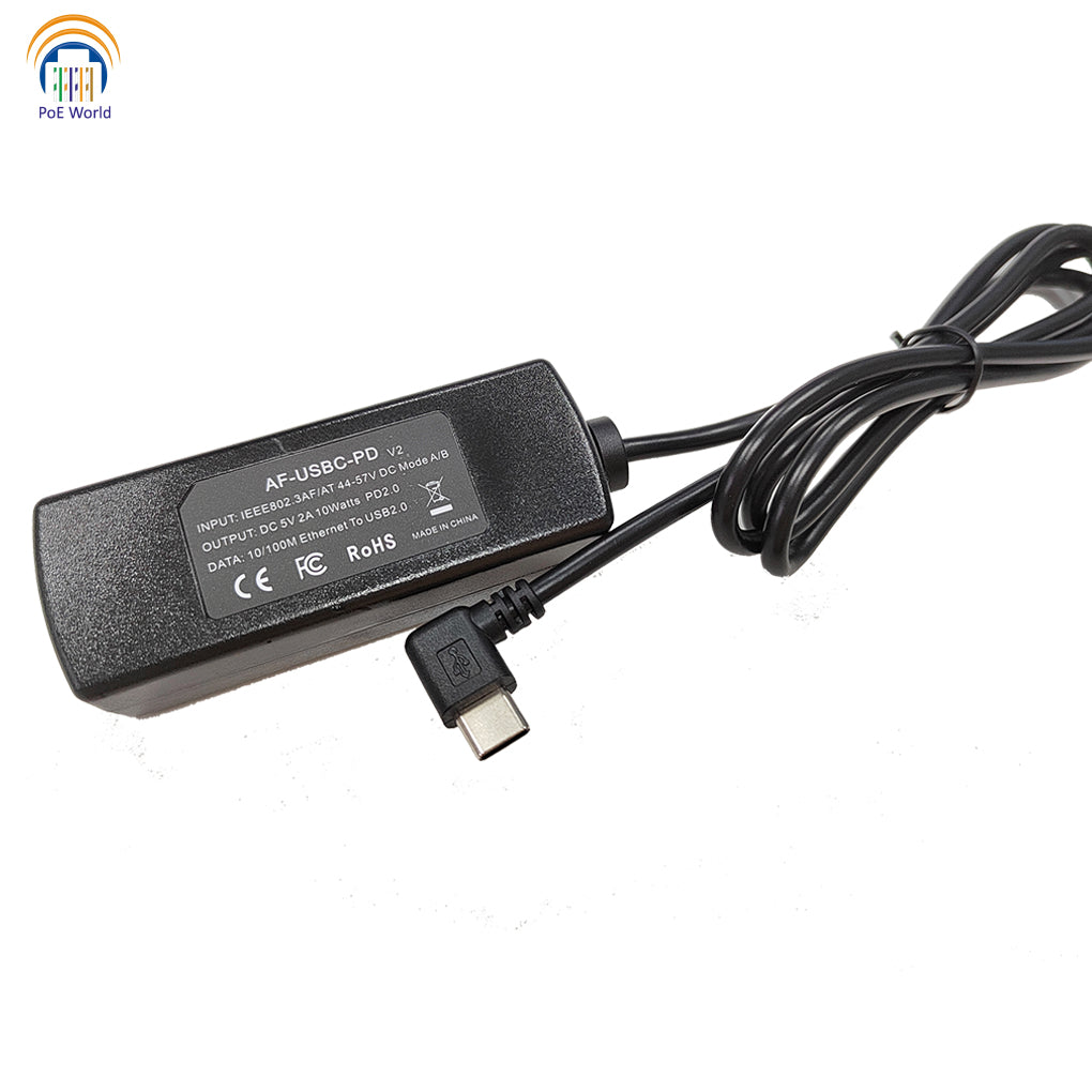 PoE World AF-USBC-PD POE Driver 802.3af/at Input PoE Adapter Delivery Power+Data For iPad mini6 Air 5 With Type-C 5v2a Output