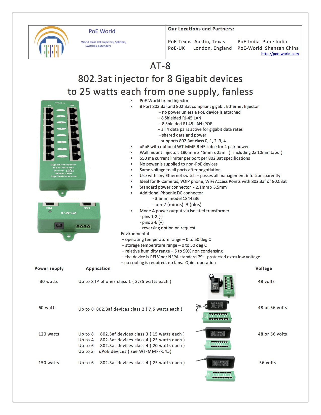 GAT-8 Active Gigabit PoE+ Injector Mode A 10/100/1000mbps IEEE802.3at Standard PoE Injector-Power Supply Not Included