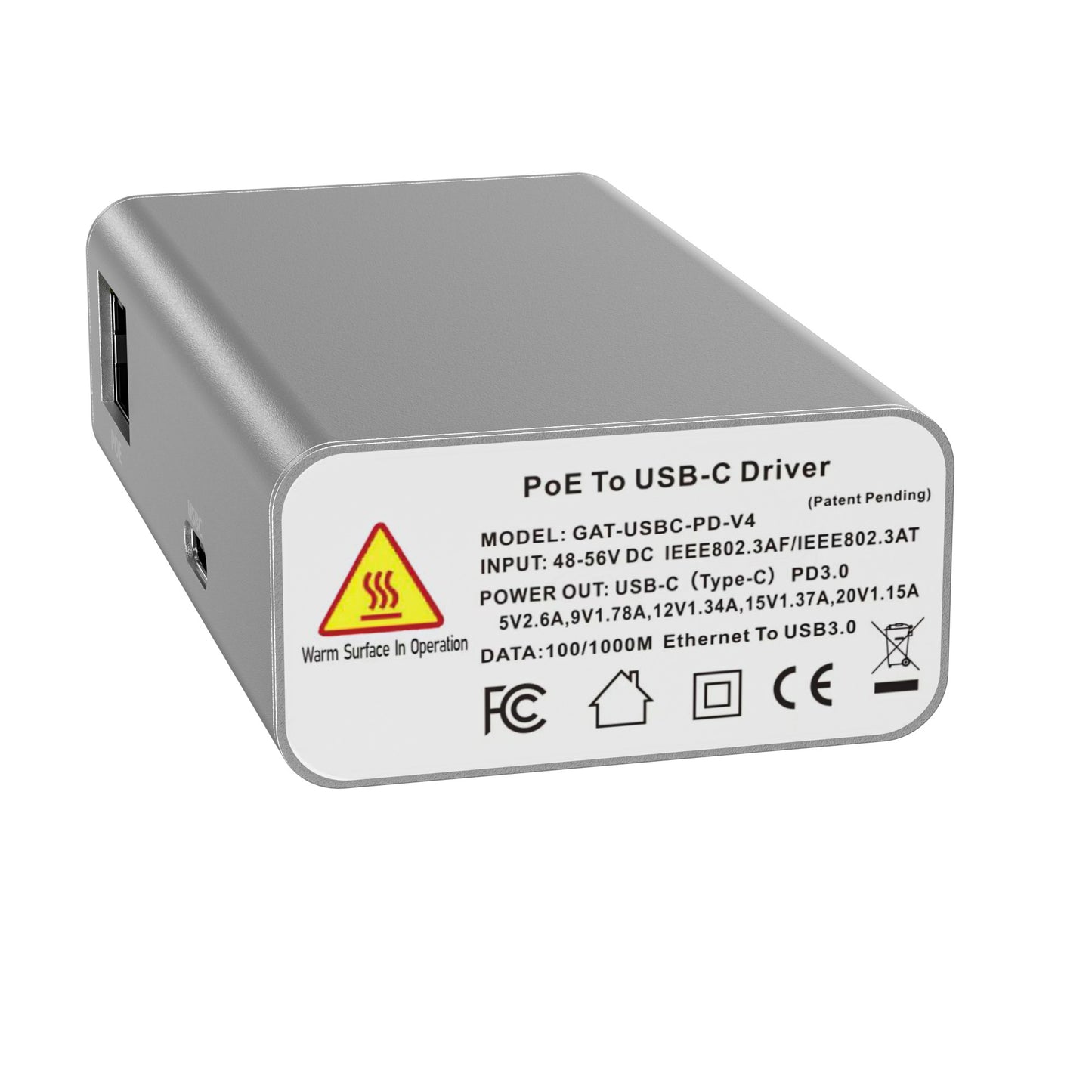 GAT-USBC-PD-V4 POE Converter Power and Gigabit Wired data for Apple iPad Pro with an Ethernet Cable Using a PoE Adapter Type-C Connector Output